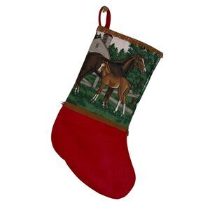 Set of 2 Handmade Christmas Stockings: Vintage Horse and Colt Red Brown